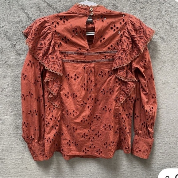 Karen Millen Blouse Size US4 Womens Brick Red Broderie Annaliese​​ - Picture 3 of 3